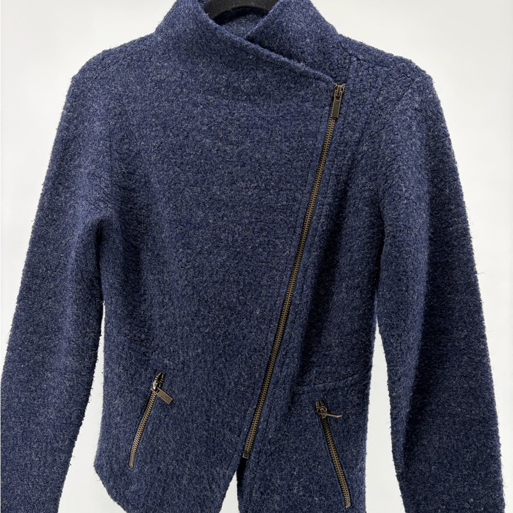 Halogen Wool Blend Asymmetrical Crossbody Sweater Jacket, Navy, Size‎ X-Small